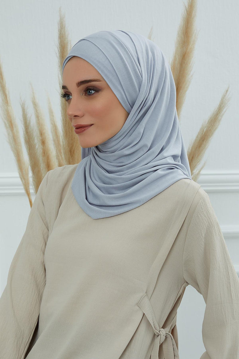 95% Cotton Adjustable Hijab Shawl, Easy to Wear Shawl Head Scarf for Women for Everyday Elegance, Instant Shawl for Modest Fashion,CPS-31 Grey 2
