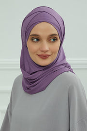 95% Cotton Adjustable Hijab Shawl, Easy to Wear Shawl Head Scarf for Women for Everyday Elegance, Instant Shawl for Modest Fashion,CPS-31 Purple 2