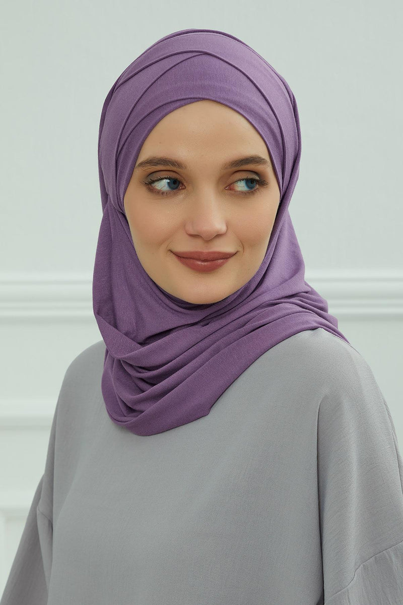 95% Cotton Adjustable Hijab Shawl, Easy to Wear Shawl Head Scarf for Women for Everyday Elegance, Instant Shawl for Modest Fashion,CPS-31 Purple 2