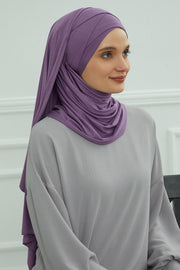 95% Cotton Adjustable Hijab Shawl, Easy to Wear Shawl Head Scarf for Women for Everyday Elegance, Instant Shawl for Modest Fashion,CPS-31 Purple 2