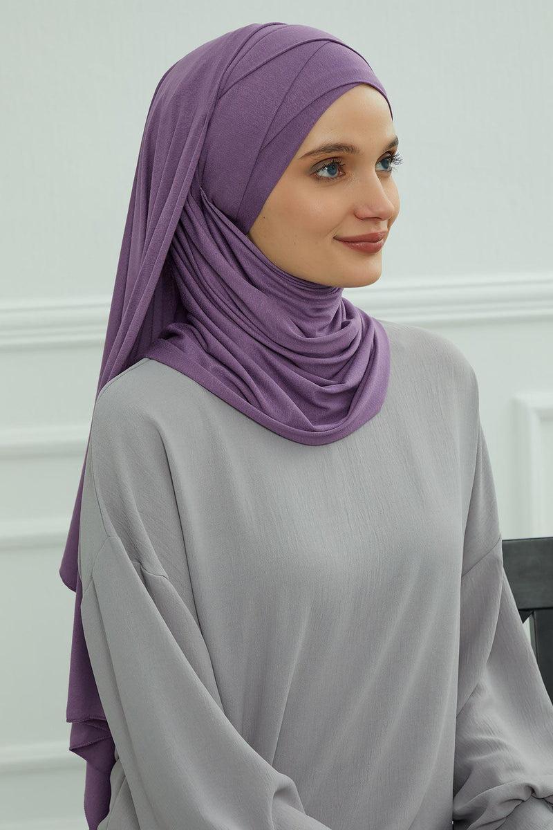95% Cotton Adjustable Hijab Shawl, Easy to Wear Shawl Head Scarf for Women for Everyday Elegance, Instant Shawl for Modest Fashion,CPS-31 Purple 2