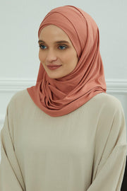 95% Cotton Adjustable Hijab Shawl, Easy to Wear Shawl Head Scarf for Women for Everyday Elegance, Instant Shawl for Modest Fashion,CPS-31 Salmon