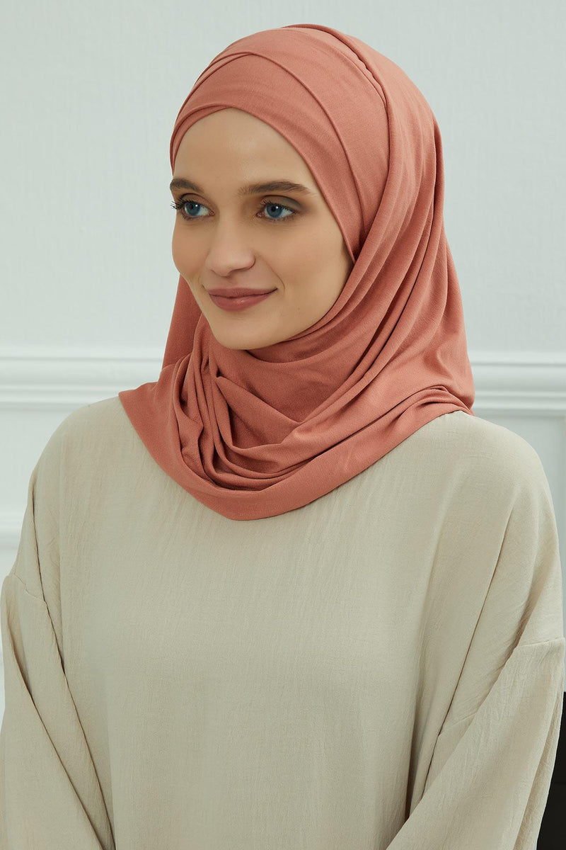 95% Cotton Adjustable Hijab Shawl, Easy to Wear Shawl Head Scarf for Women for Everyday Elegance, Instant Shawl for Modest Fashion,CPS-31 Salmon