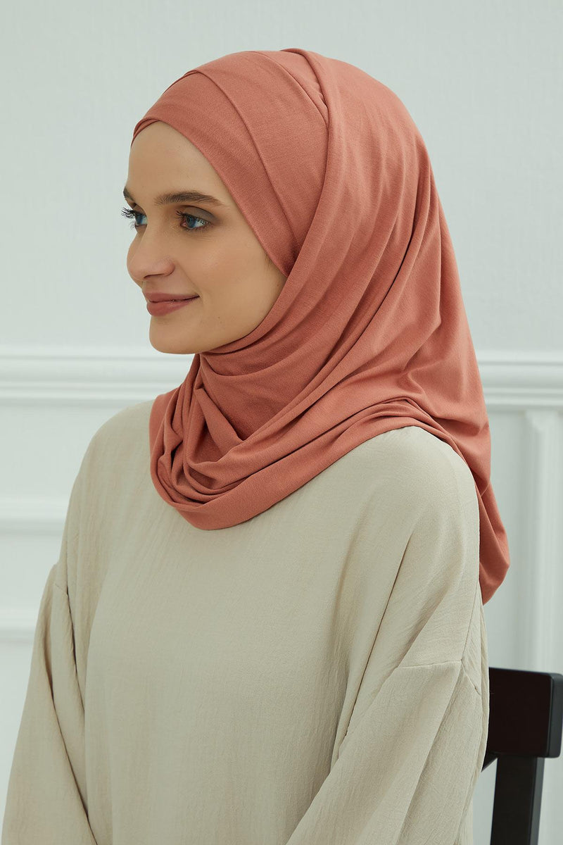 95% Cotton Adjustable Hijab Shawl, Easy to Wear Shawl Head Scarf for Women for Everyday Elegance, Instant Shawl for Modest Fashion,CPS-31 Salmon