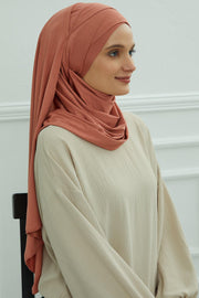 95% Cotton Adjustable Hijab Shawl, Easy to Wear Shawl Head Scarf for Women for Everyday Elegance, Instant Shawl for Modest Fashion,CPS-31 Salmon