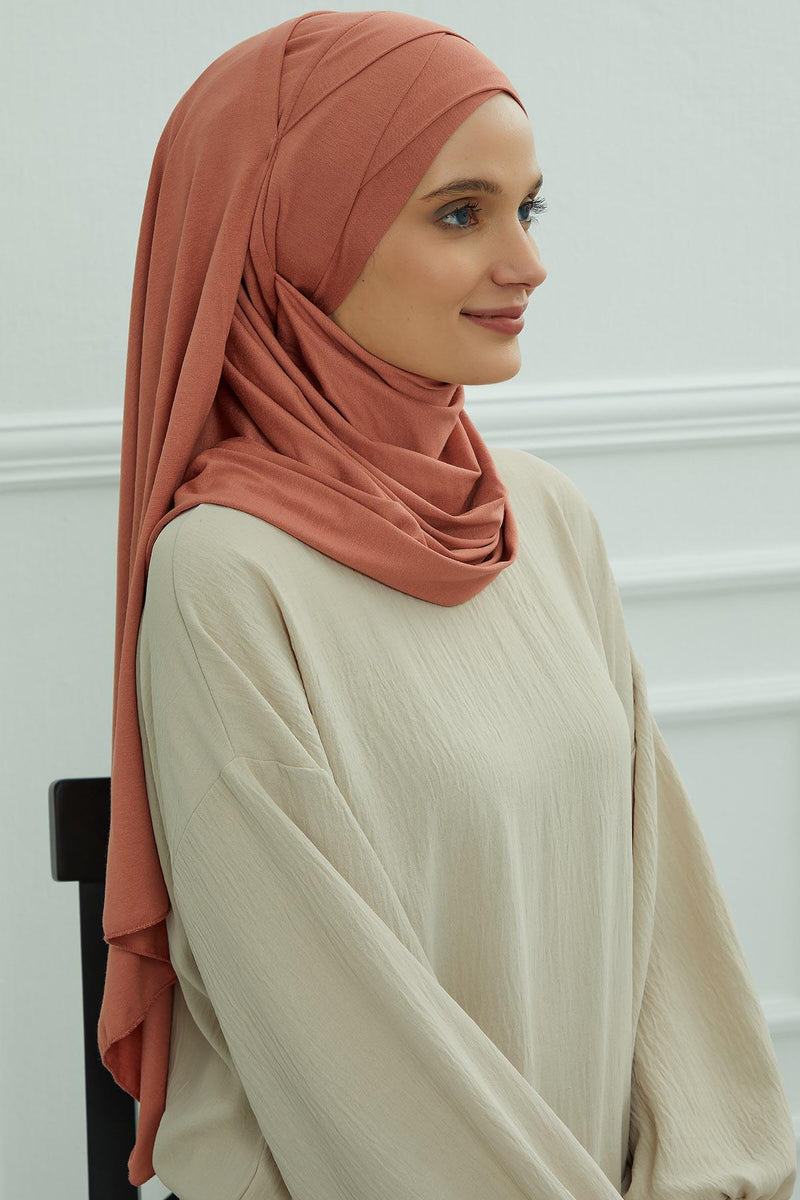 95% Cotton Adjustable Hijab Shawl, Easy to Wear Shawl Head Scarf for Women for Everyday Elegance, Instant Shawl for Modest Fashion,CPS-31 Salmon