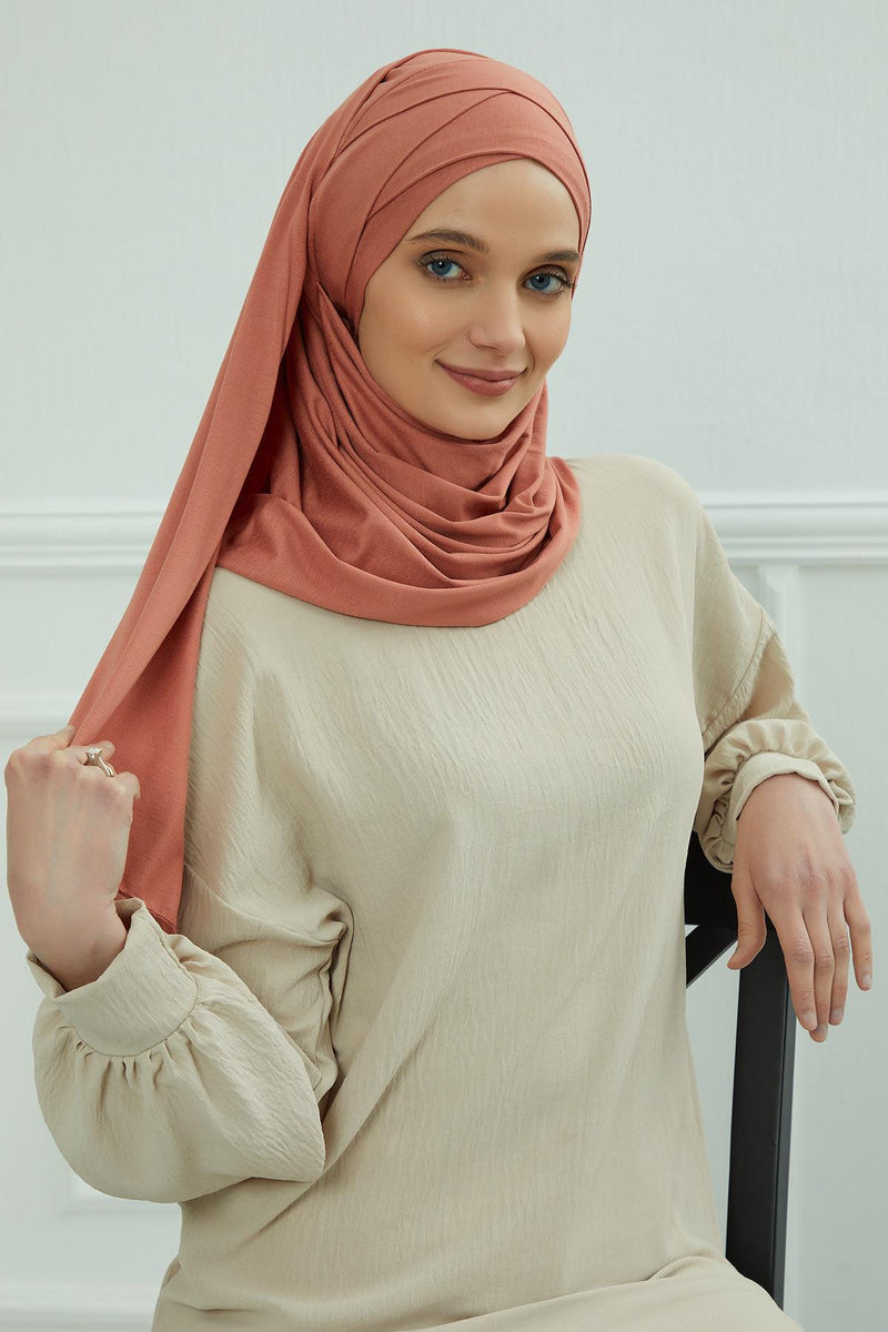 95% Cotton Adjustable Hijab Shawl, Easy to Wear Shawl Head Scarf for Women for Everyday Elegance, Instant Shawl for Modest Fashion,CPS-31 Salmon