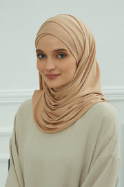 95% Cotton Adjustable Hijab Shawl, Easy to Wear Shawl Head Scarf for Women for Everyday Elegance, Instant Shawl for Modest Fashion,CPS-31 Sand Brown