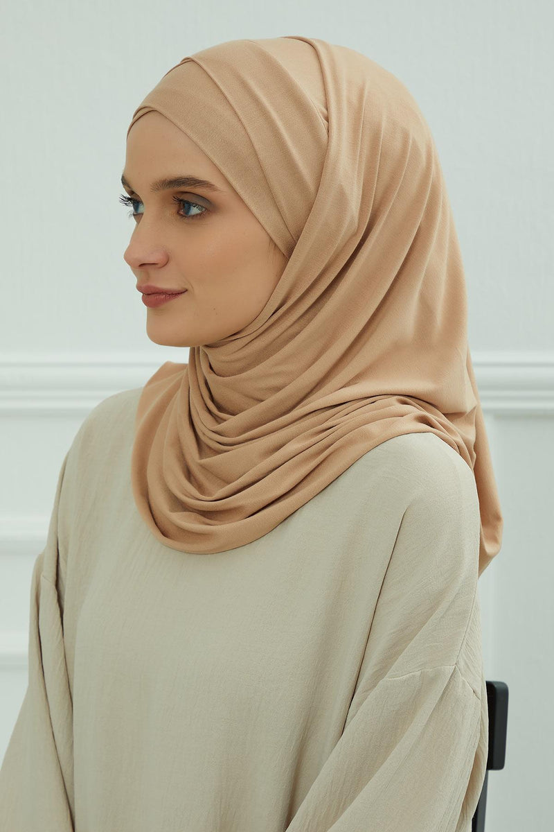95% Cotton Adjustable Hijab Shawl, Easy to Wear Shawl Head Scarf for Women for Everyday Elegance, Instant Shawl for Modest Fashion,CPS-31 Sand Brown