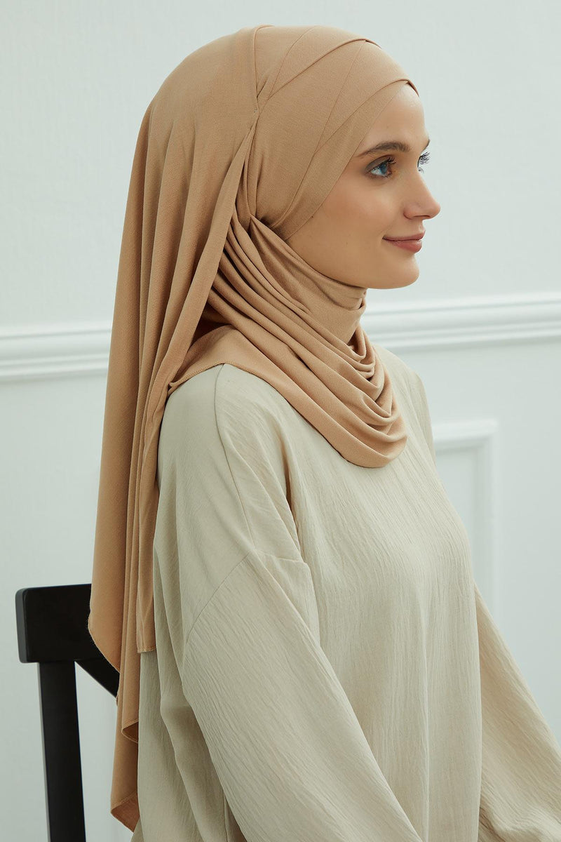 95% Cotton Adjustable Hijab Shawl, Easy to Wear Shawl Head Scarf for Women for Everyday Elegance, Instant Shawl for Modest Fashion,CPS-31 Sand Brown