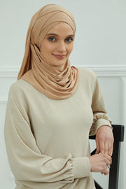 95% Cotton Adjustable Hijab Shawl, Easy to Wear Shawl Head Scarf for Women for Everyday Elegance, Instant Shawl for Modest Fashion,CPS-31 Sand Brown