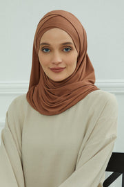 95% Cotton Adjustable Hijab Shawl, Easy to Wear Shawl Head Scarf for Women for Everyday Elegance, Instant Shawl for Modest Fashion,CPS-31 Caramel Brown