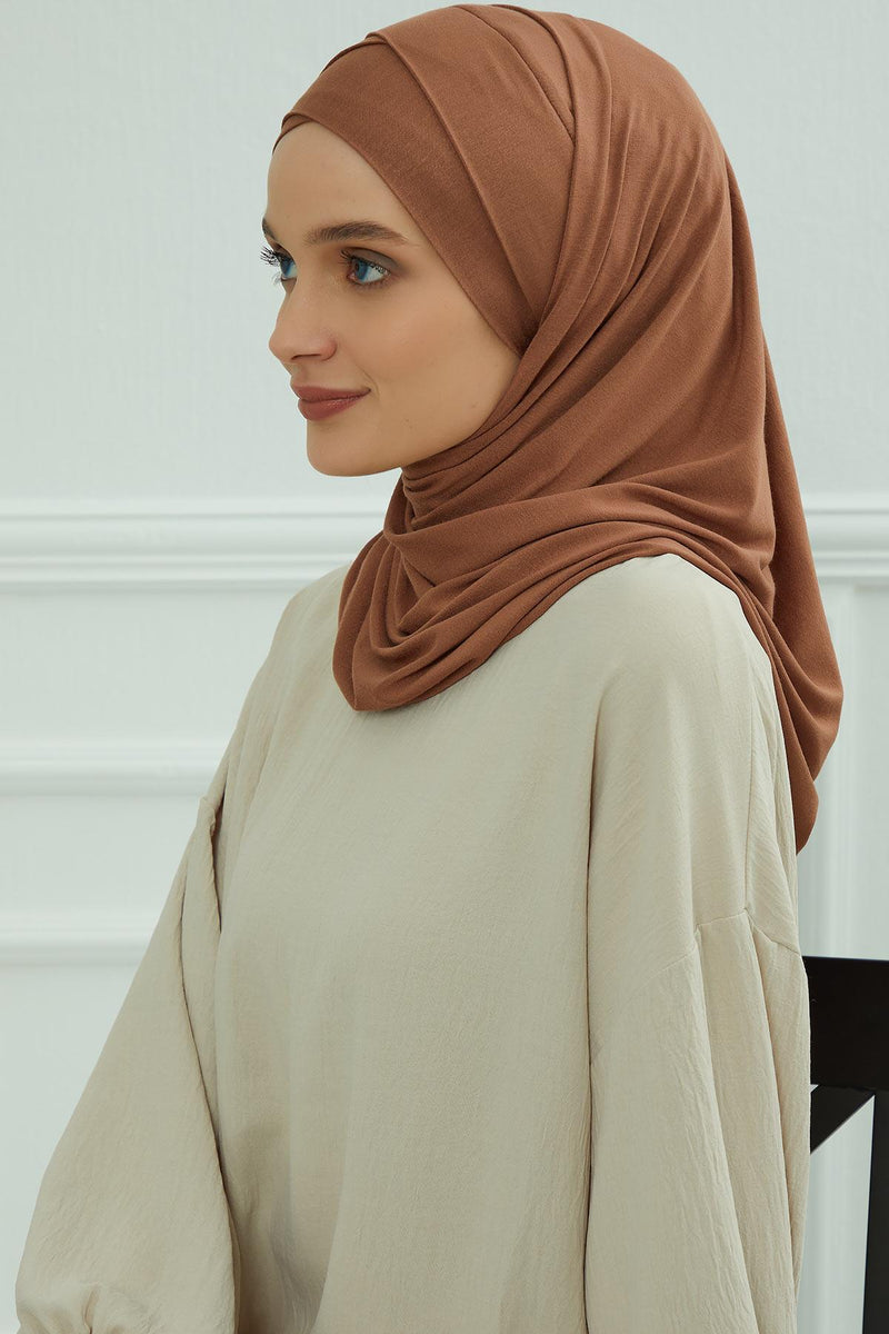 95% Cotton Adjustable Hijab Shawl, Easy to Wear Shawl Head Scarf for Women for Everyday Elegance, Instant Shawl for Modest Fashion,CPS-31 Caramel Brown