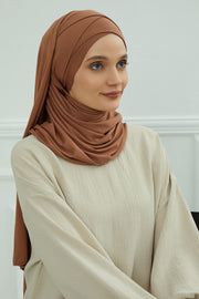 95% Cotton Adjustable Hijab Shawl, Easy to Wear Shawl Head Scarf for Women for Everyday Elegance, Instant Shawl for Modest Fashion,CPS-31 Caramel Brown