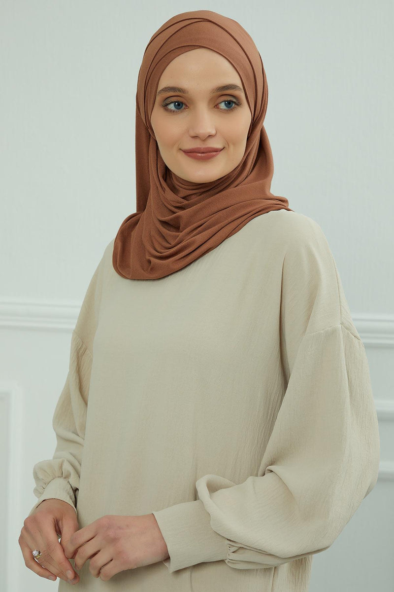 95% Cotton Adjustable Hijab Shawl, Easy to Wear Shawl Head Scarf for Women for Everyday Elegance, Instant Shawl for Modest Fashion,CPS-31 Caramel Brown