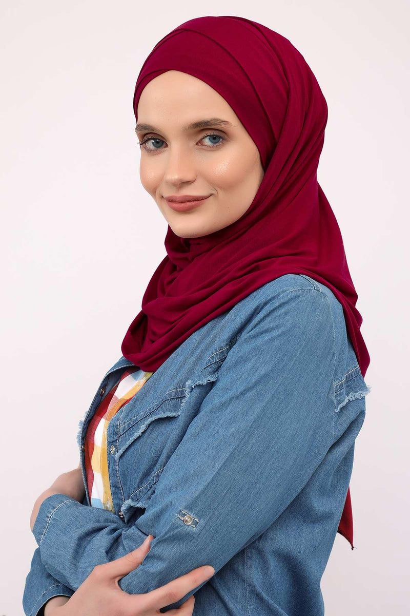 95% Cotton Adjustable Hijab Shawl, Easy to Wear Shawl Head Scarf for Women for Everyday Elegance, Instant Shawl for Modest Fashion,CPS-31 Maroon