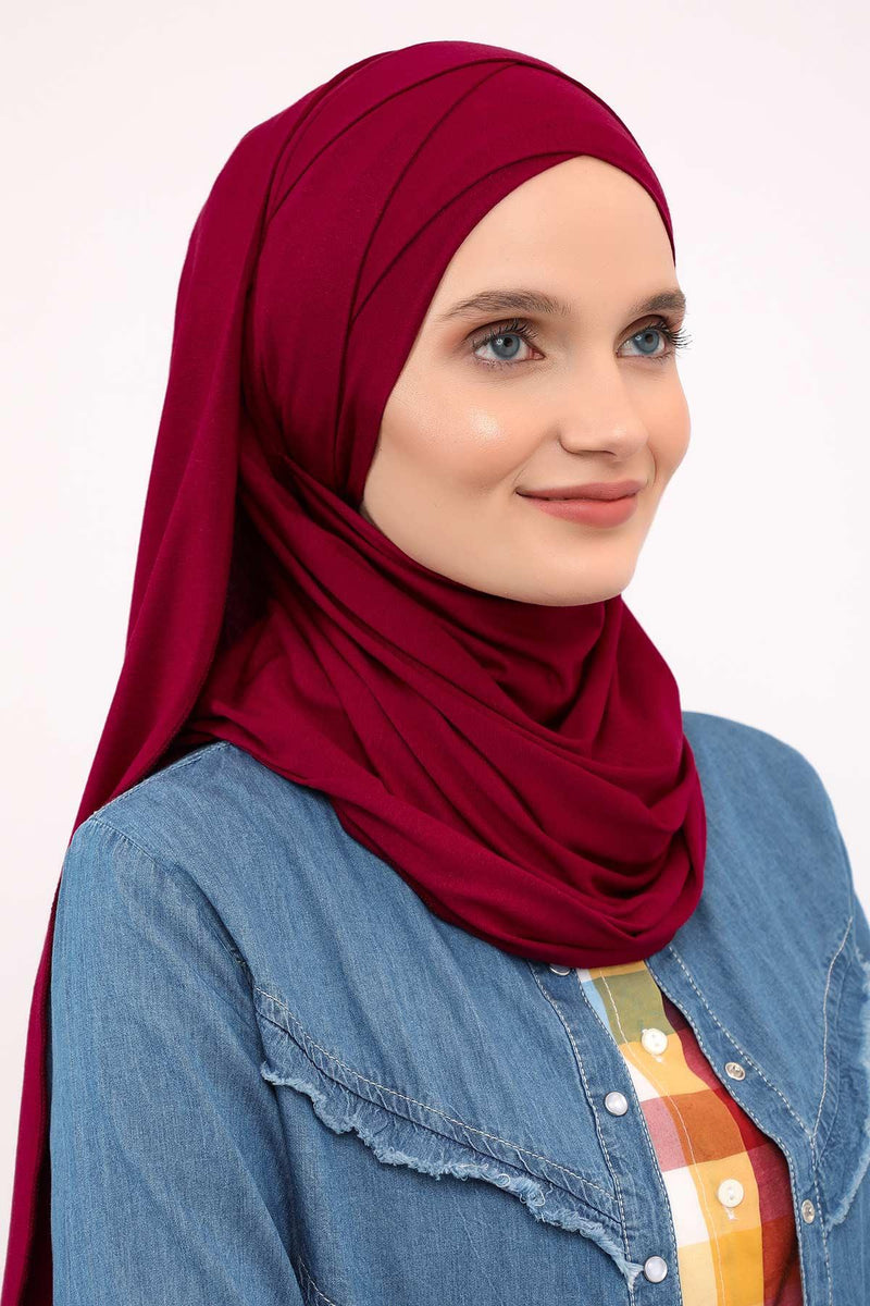 95% Cotton Adjustable Hijab Shawl, Easy to Wear Shawl Head Scarf for Women for Everyday Elegance, Instant Shawl for Modest Fashion,CPS-31 Maroon