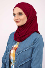 95% Cotton Adjustable Hijab Shawl, Easy to Wear Shawl Head Scarf for Women for Everyday Elegance, Instant Shawl for Modest Fashion,CPS-31 Maroon