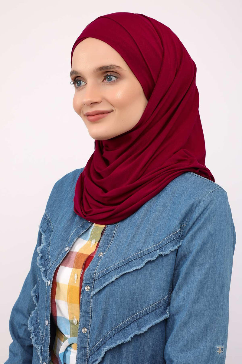 95% Cotton Adjustable Hijab Shawl, Easy to Wear Shawl Head Scarf for Women for Everyday Elegance, Instant Shawl for Modest Fashion,CPS-31 Maroon