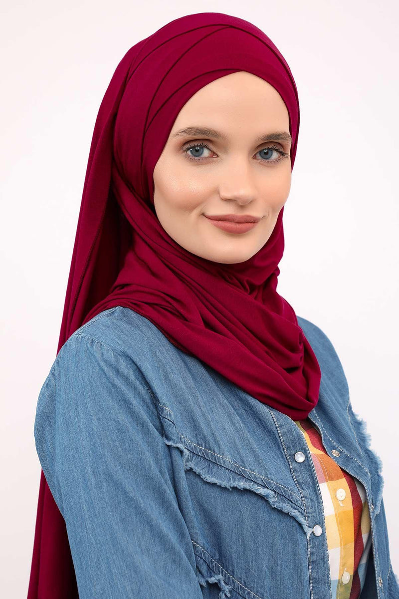 95% Cotton Adjustable Hijab Shawl, Easy to Wear Shawl Head Scarf for Women for Everyday Elegance, Instant Shawl for Modest Fashion,CPS-31 Maroon