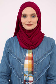 95% Cotton Adjustable Hijab Shawl, Easy to Wear Shawl Head Scarf for Women for Everyday Elegance, Instant Shawl for Modest Fashion,CPS-31 Maroon