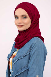95% Cotton Adjustable Hijab Shawl, Easy to Wear Shawl Head Scarf for Women for Everyday Elegance, Instant Shawl for Modest Fashion,CPS-31 Maroon