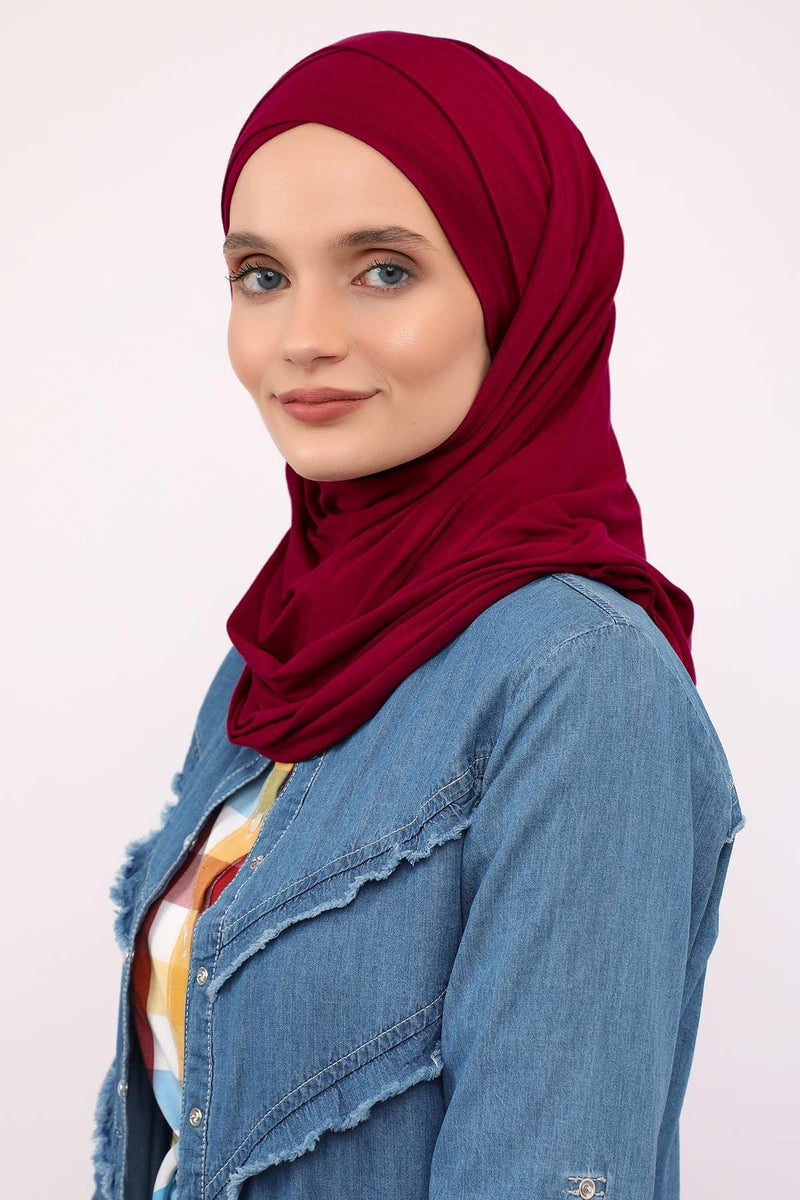 95% Cotton Adjustable Hijab Shawl, Easy to Wear Shawl Head Scarf for Women for Everyday Elegance, Instant Shawl for Modest Fashion,CPS-31 Maroon