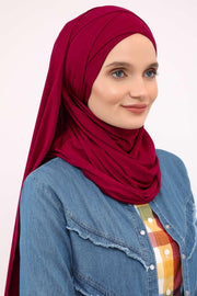 95% Cotton Adjustable Hijab Shawl, Easy to Wear Shawl Head Scarf for Women for Everyday Elegance, Instant Shawl for Modest Fashion,CPS-31 Maroon