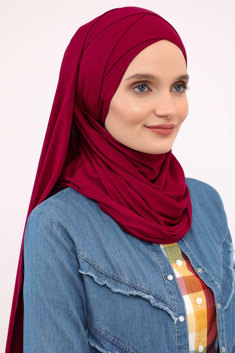 95% Cotton Adjustable Hijab Shawl, Easy to Wear Shawl Head Scarf for Women for Everyday Elegance, Instant Shawl for Modest Fashion,CPS-31 Maroon
