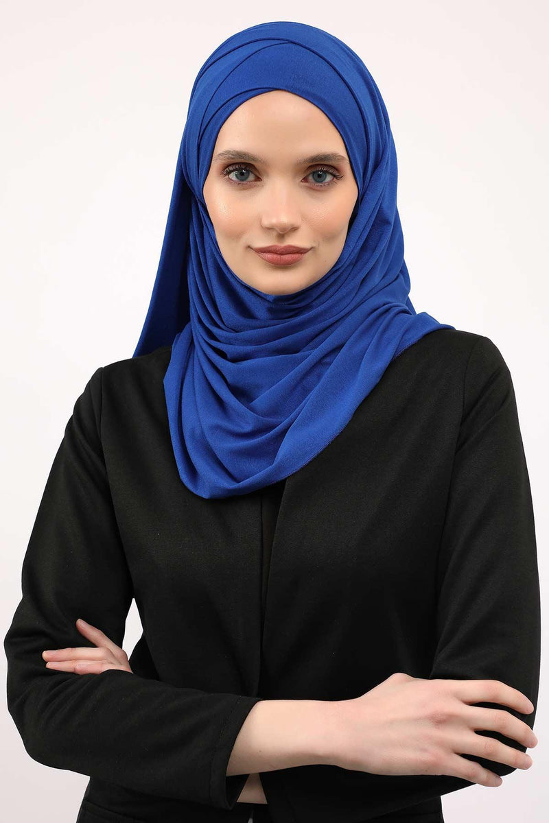 95% Cotton Adjustable Hijab Shawl, Easy to Wear Shawl Head Scarf for Women for Everyday Elegance, Instant Shawl for Modest Fashion,CPS-31 Sax Blue