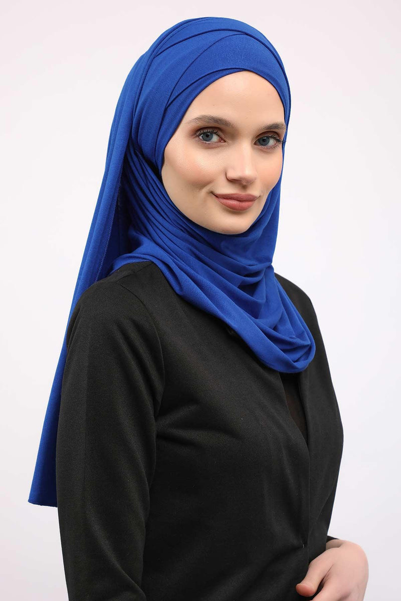 95% Cotton Adjustable Hijab Shawl, Easy to Wear Shawl Head Scarf for Women for Everyday Elegance, Instant Shawl for Modest Fashion,CPS-31 Sax Blue