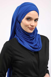 95% Cotton Adjustable Hijab Shawl, Easy to Wear Shawl Head Scarf for Women for Everyday Elegance, Instant Shawl for Modest Fashion,CPS-31 Sax Blue