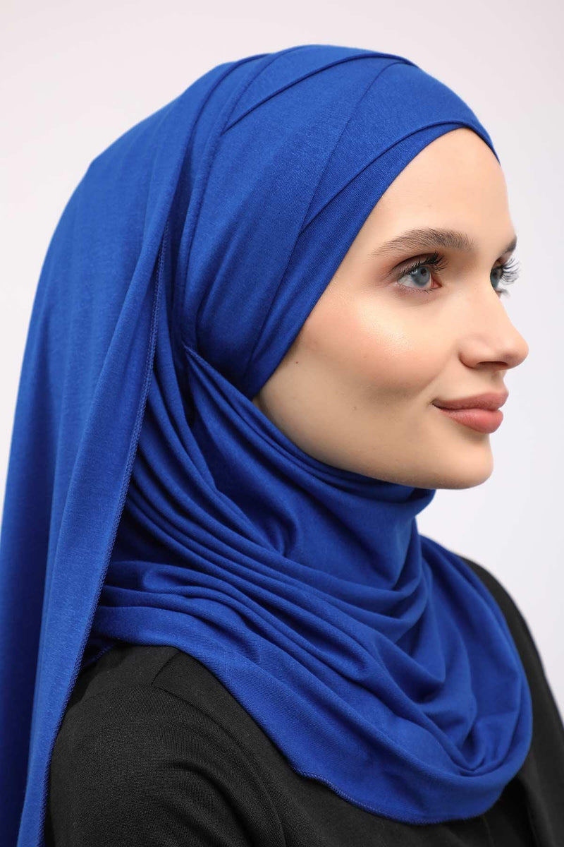 95% Cotton Adjustable Hijab Shawl, Easy to Wear Shawl Head Scarf for Women for Everyday Elegance, Instant Shawl for Modest Fashion,CPS-31 Sax Blue