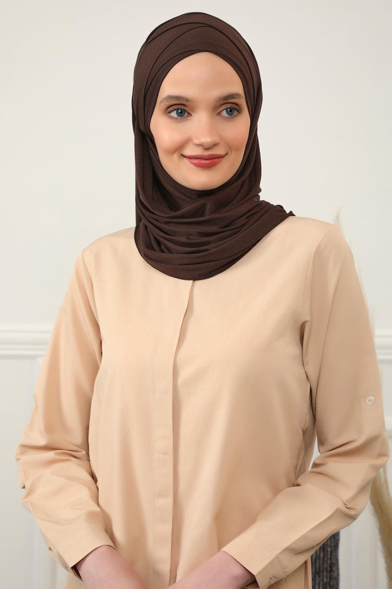 95% Cotton Adjustable Hijab Shawl, Easy to Wear Shawl Head Scarf for Women for Everyday Elegance, Instant Shawl for Modest Fashion,CPS-31 Brown