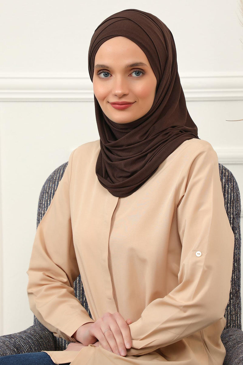 95% Cotton Adjustable Hijab Shawl, Easy to Wear Shawl Head Scarf for Women for Everyday Elegance, Instant Shawl for Modest Fashion,CPS-31 Brown