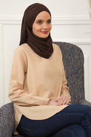 95% Cotton Adjustable Hijab Shawl, Easy to Wear Shawl Head Scarf for Women for Everyday Elegance, Instant Shawl for Modest Fashion,CPS-31 Brown