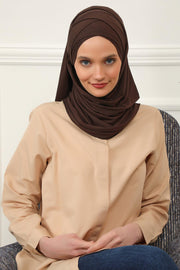 95% Cotton Adjustable Hijab Shawl, Easy to Wear Shawl Head Scarf for Women for Everyday Elegance, Instant Shawl for Modest Fashion,CPS-31 Brown