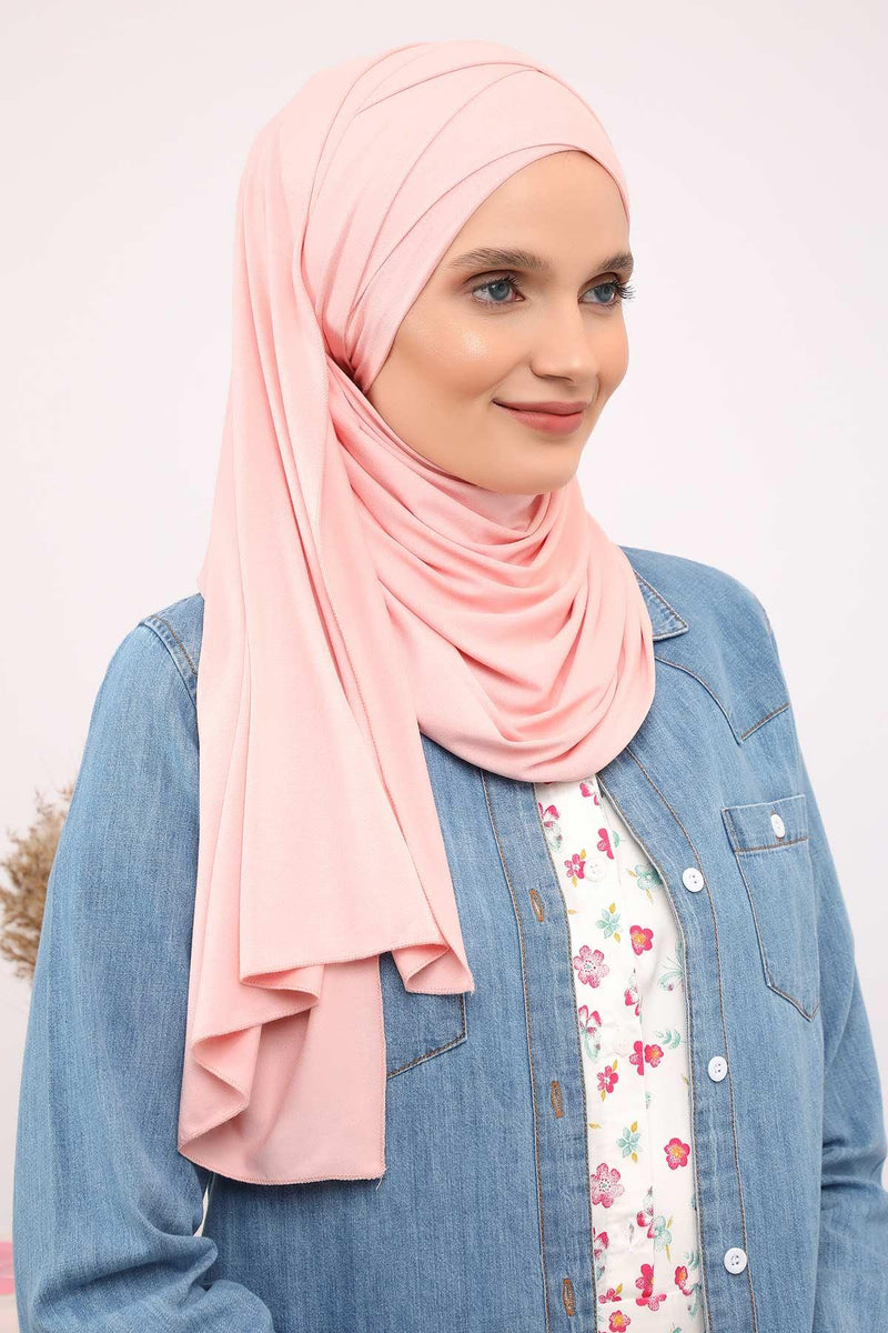 95% Cotton Adjustable Hijab Shawl, Easy to Wear Shawl Head Scarf for Women for Everyday Elegance, Instant Shawl for Modest Fashion,CPS-31 Powder