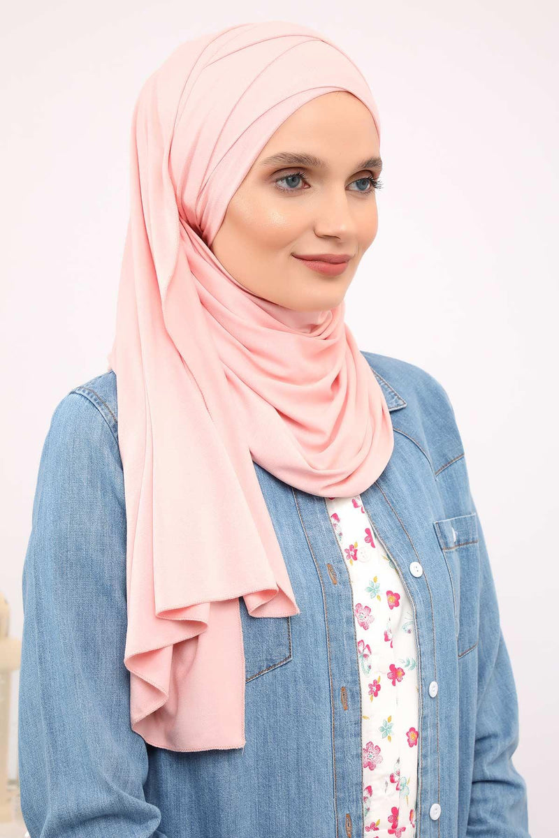 95% Cotton Adjustable Hijab Shawl, Easy to Wear Shawl Head Scarf for Women for Everyday Elegance, Instant Shawl for Modest Fashion,CPS-31 Powder