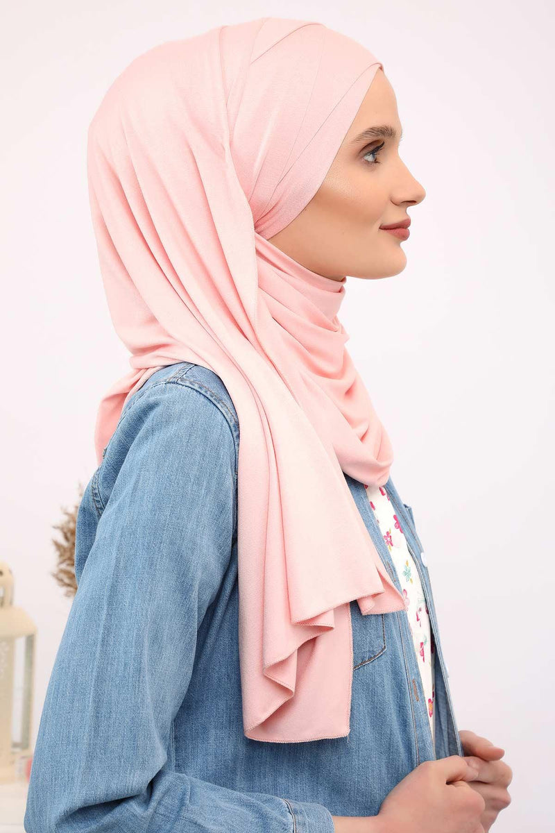 95% Cotton Adjustable Hijab Shawl, Easy to Wear Shawl Head Scarf for Women for Everyday Elegance, Instant Shawl for Modest Fashion,CPS-31 Powder