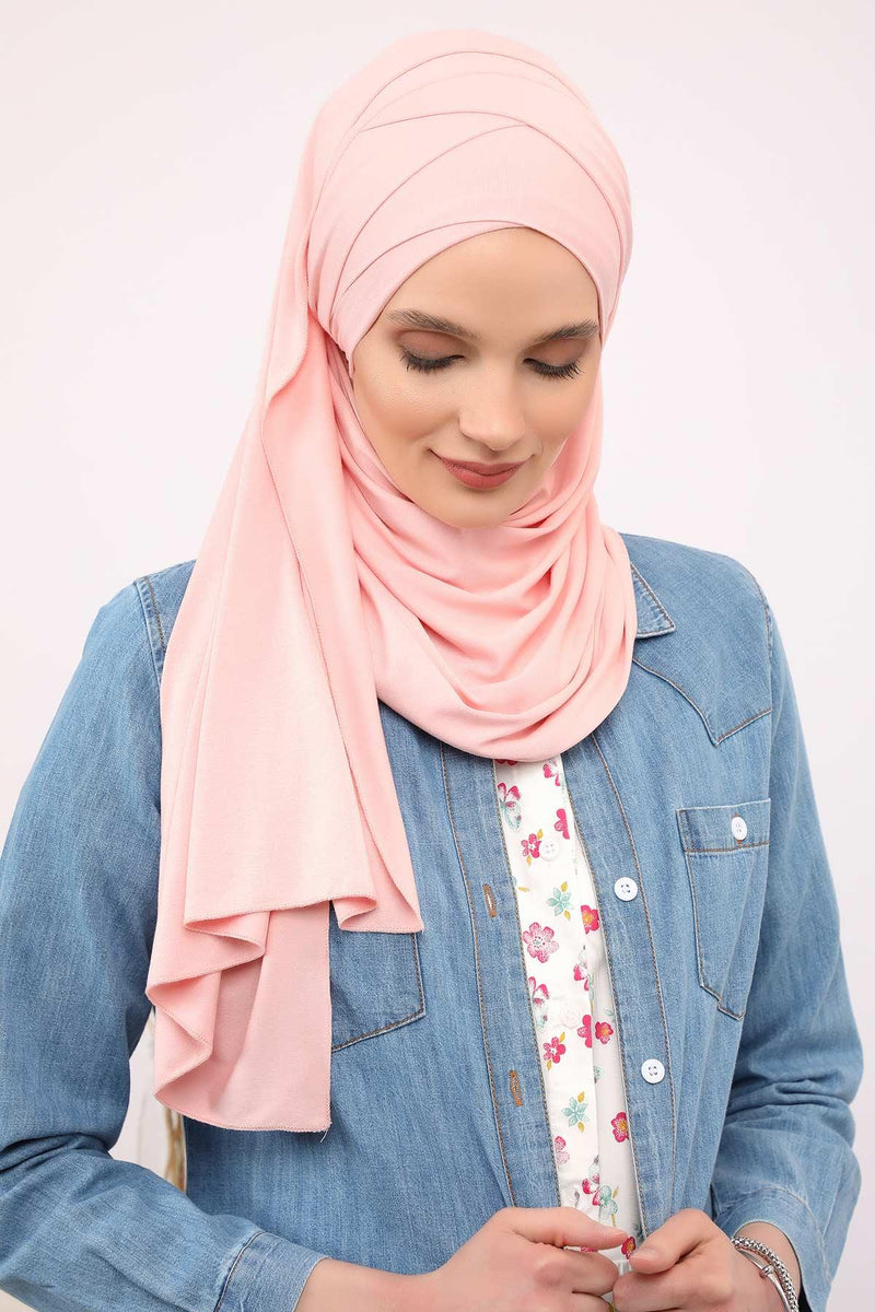 95% Cotton Adjustable Hijab Shawl, Easy to Wear Shawl Head Scarf for Women for Everyday Elegance, Instant Shawl for Modest Fashion,CPS-31 Powder