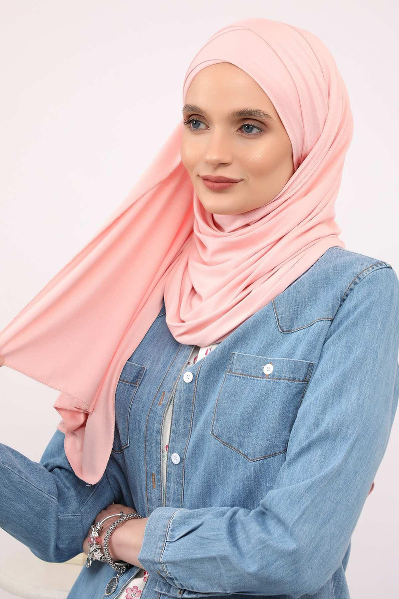 95% Cotton Adjustable Hijab Shawl, Easy to Wear Shawl Head Scarf for Women for Everyday Elegance, Instant Shawl for Modest Fashion,CPS-31 Powder