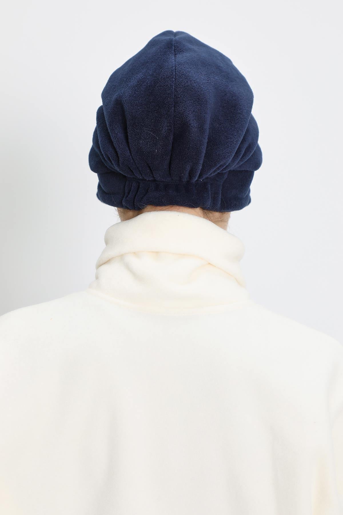 Women's Winter Fleece Visor Cap Turban, Visored Fleece Turban Hat for Women, Warm and Elegant Winter Cap,B-73PL Navy Blue