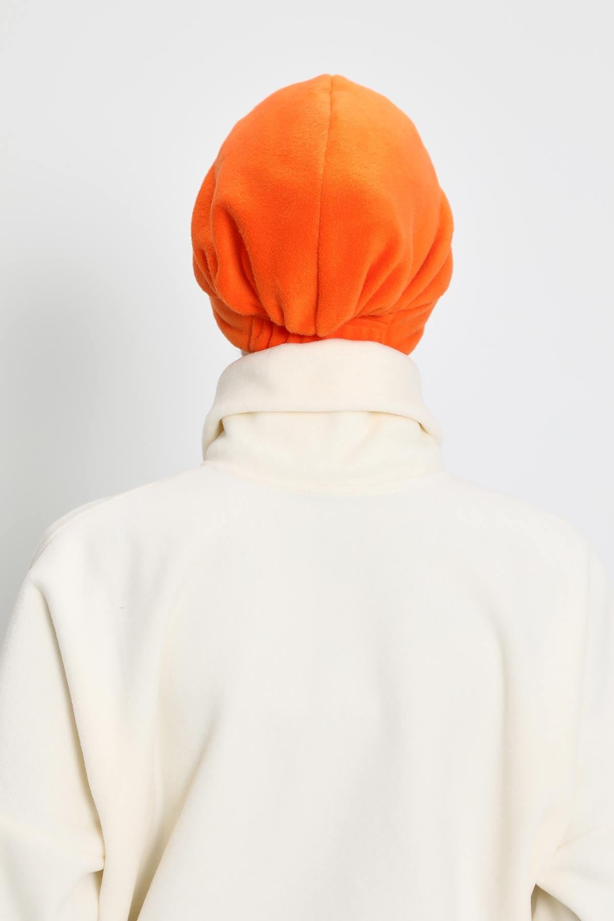 Women's Winter Fleece Visor Cap Turban, Visored Fleece Turban Hat for Women, Warm and Elegant Winter Cap,B-73PL Orange