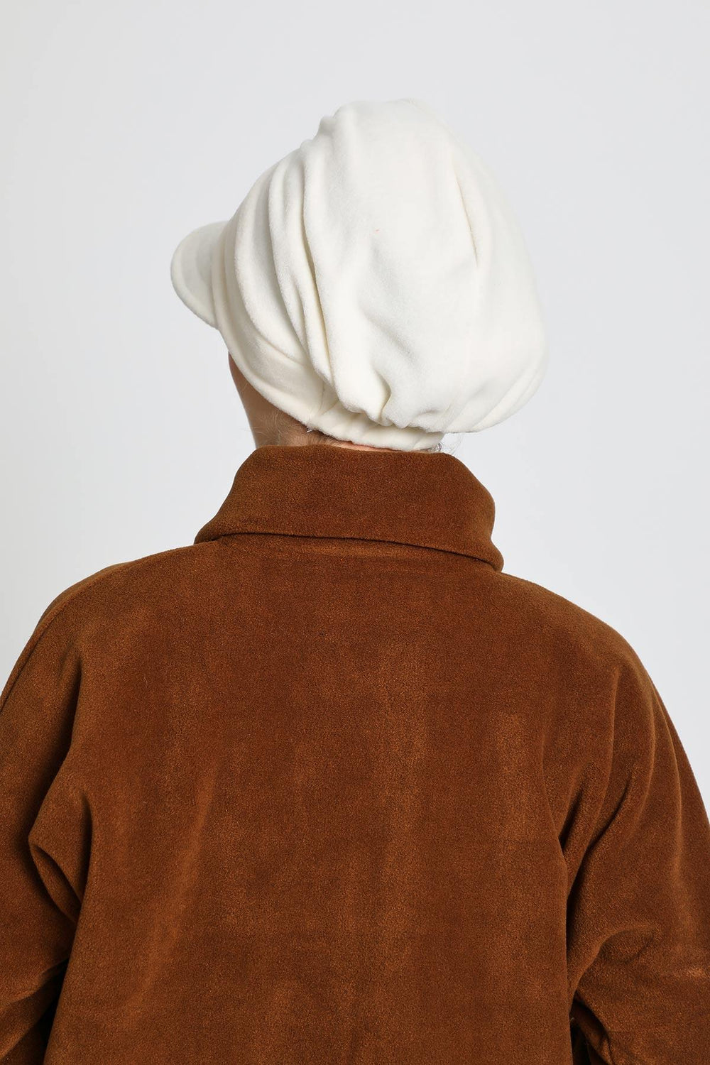 Women's Winter Fleece Visor Cap Turban, Visored Fleece Turban Hat for Women, Warm and Elegant Winter Cap,B-73PL Ecru