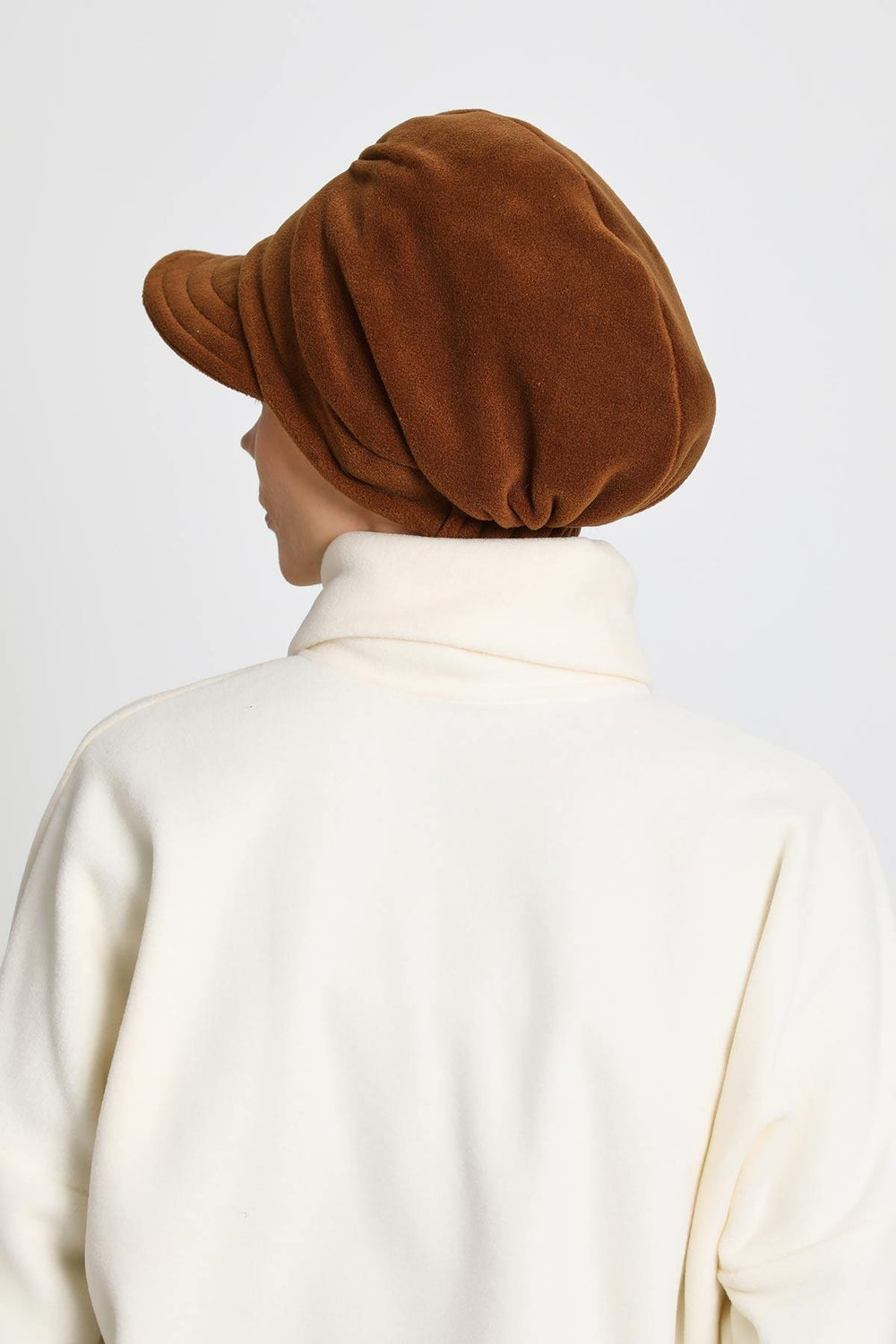 Women's Winter Fleece Visor Cap Turban, Visored Fleece Turban Hat for Women, Warm and Elegant Winter Cap,B-73PL Brown