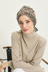 Patterned Winter Scarf Turban for Women, Polyviscose Stretch Turban with Scarf, Stylish One-Size Headwrap for Women,B-80DIV Leopard