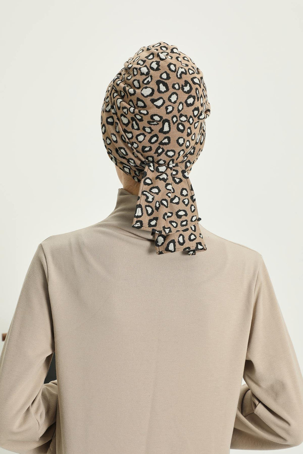 Patterned Winter Scarf Turban for Women, Polyviscose Stretch Turban with Scarf, Stylish One-Size Headwrap for Women,B-80DIV Leopard