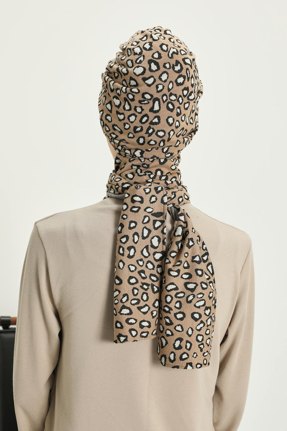 Patterned Winter Scarf Turban for Women, Polyviscose Stretch Turban with Scarf, Stylish One-Size Headwrap for Women,B-80DIV Leopard