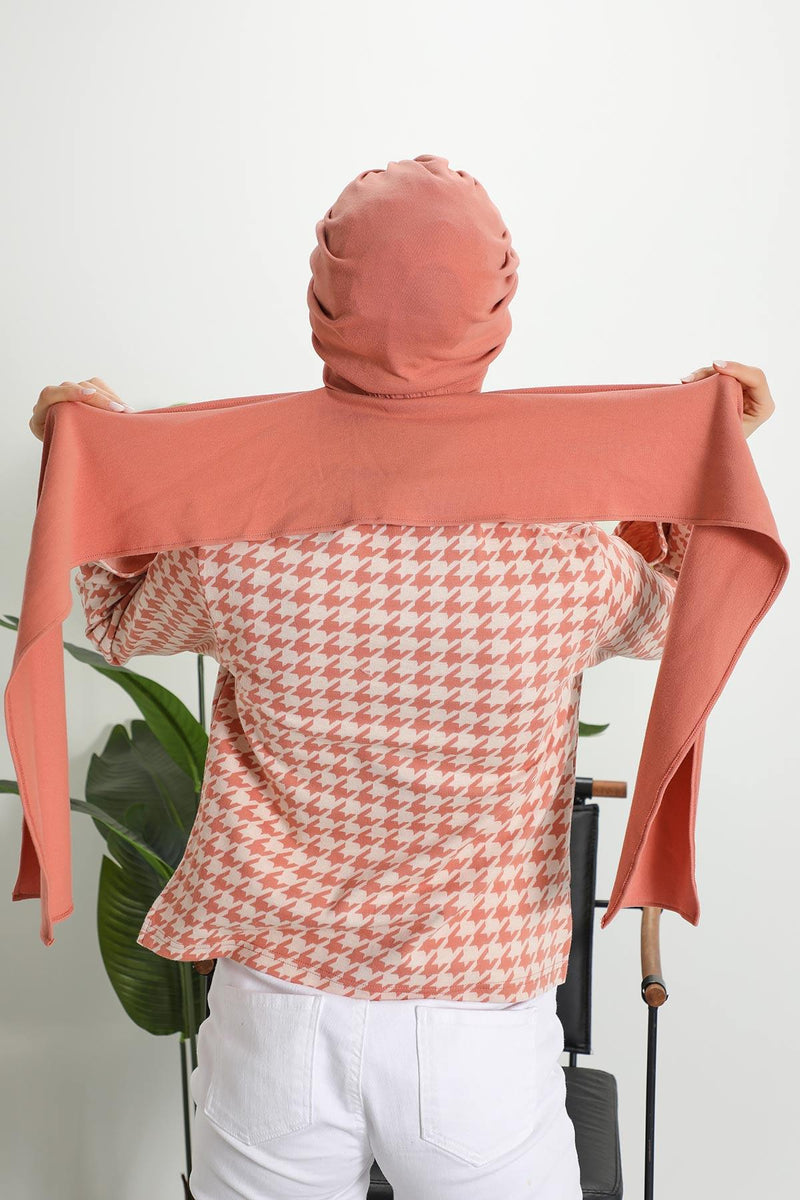 Winter Scarf Turban for Women, Stretch Ribbed Fabric Turban with Scarf, Elegant One-Size Winter Headwear,B-80RB